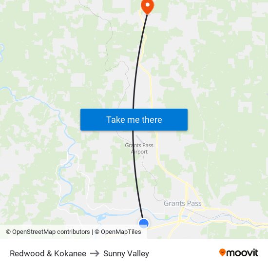 Redwood & Kokanee to Sunny Valley map