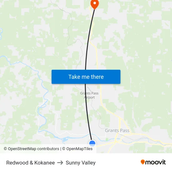 Redwood & Kokanee to Sunny Valley map