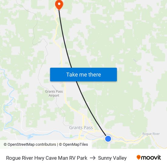 Rr Hwy at Caveman RV to Sunny Valley map