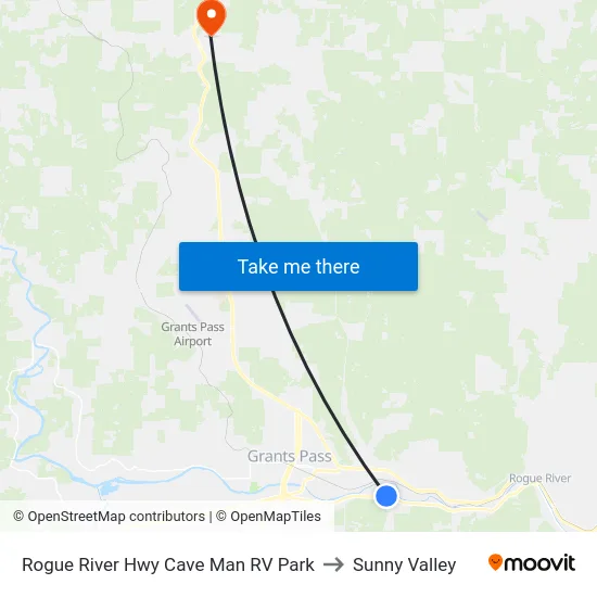 Rogue River Hwy Cave Man RV Park to Sunny Valley map