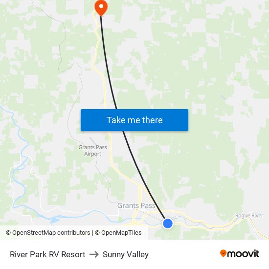 River Park RV Resort to Sunny Valley map