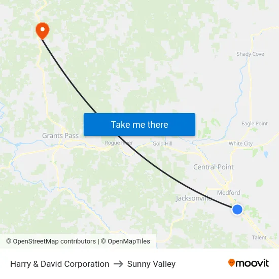 Harry & David Corporation to Sunny Valley map