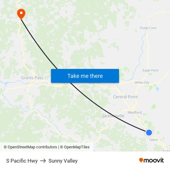 S Pacific Hwy to Sunny Valley map