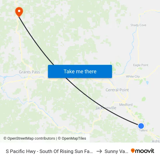 S Pacific Hwy - South Of Rising Sun Farm Road to Sunny Valley map