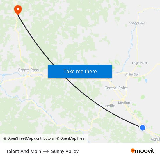 Talent And Main to Sunny Valley map