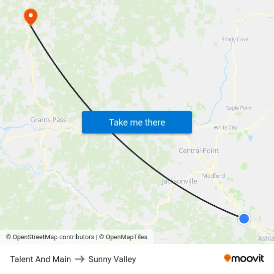 Talent And Main to Sunny Valley map