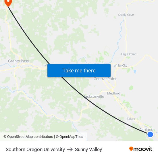 Southern Oregon University to Sunny Valley map