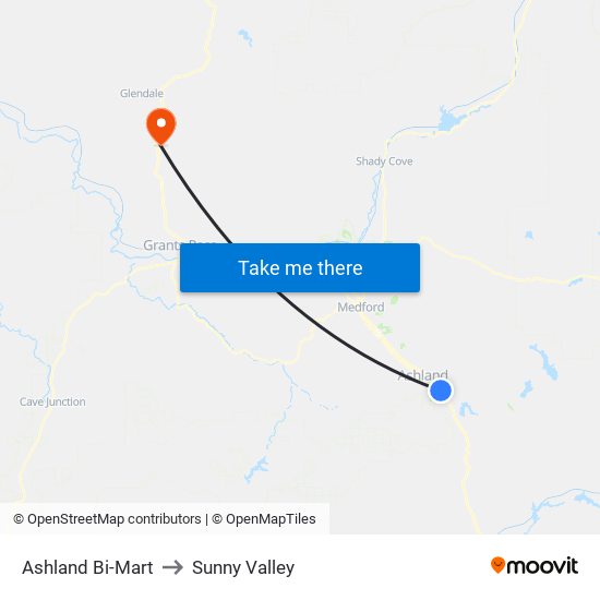 Ashland Bi-Mart to Sunny Valley map