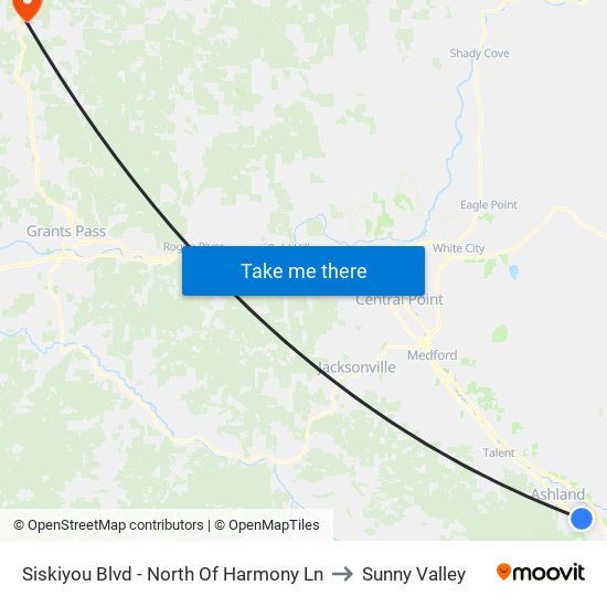 Siskiyou Blvd - North Of Harmony Ln to Sunny Valley map