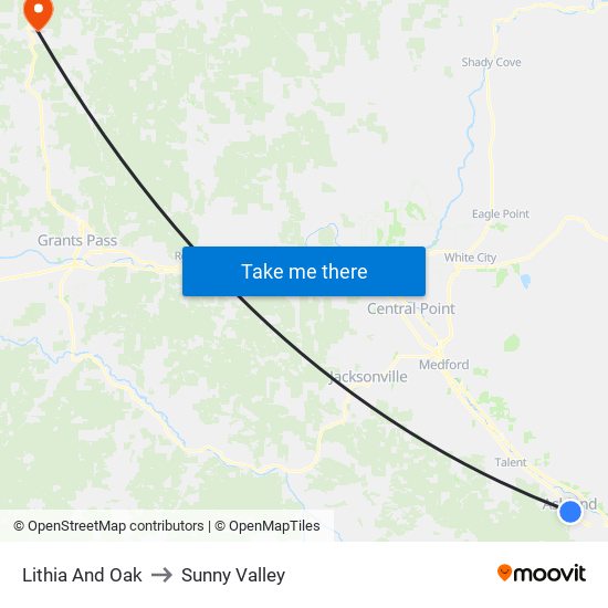 Lithia And Oak to Sunny Valley map