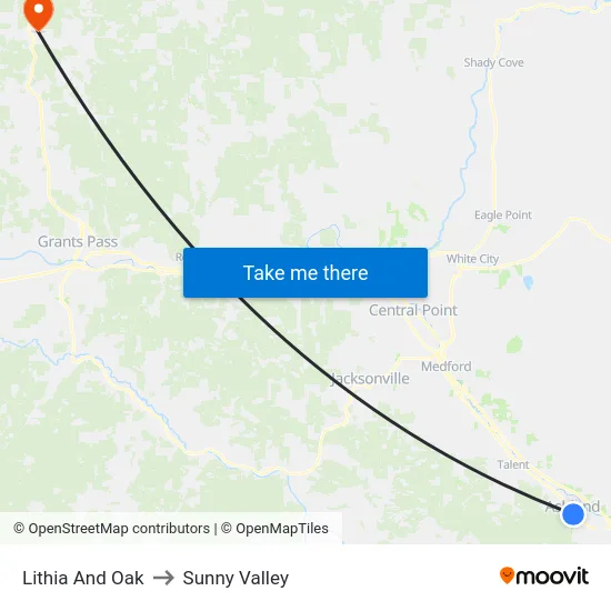 Lithia And Oak to Sunny Valley map