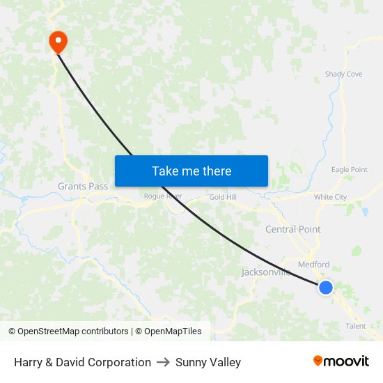 Harry & David Corporation to Sunny Valley map