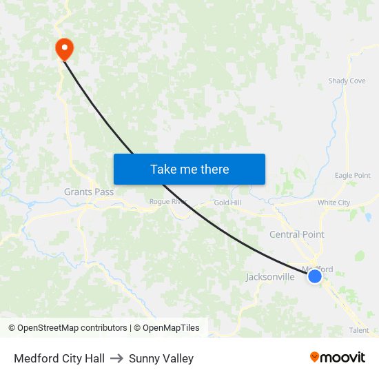 Medford City Hall to Sunny Valley map