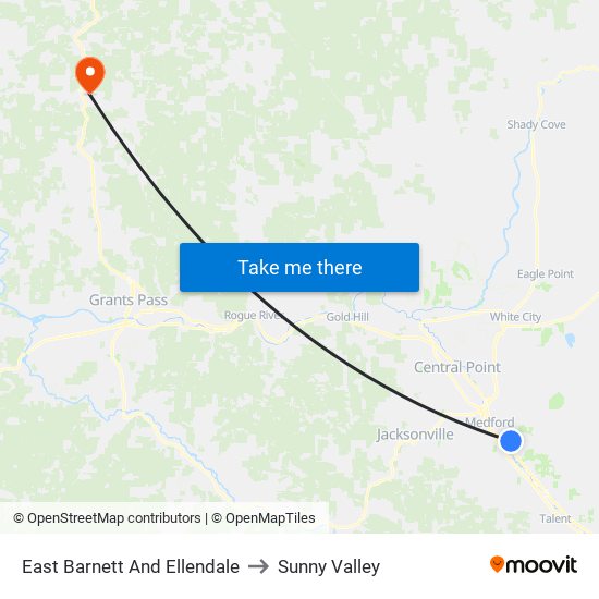 East Barnett And Ellendale to Sunny Valley map