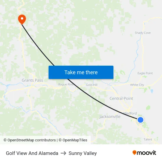Golf View And Alameda to Sunny Valley map