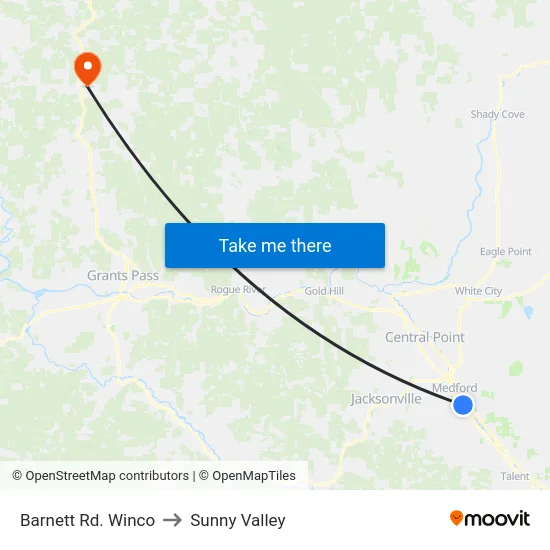 Barnett Rd. Winco to Sunny Valley map