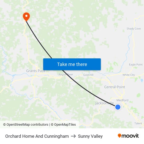 Orchard Home And Cunningham to Sunny Valley map