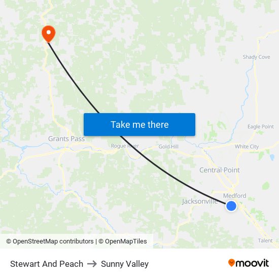 Stewart And Peach to Sunny Valley map