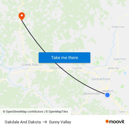 Oakdale And Dakota to Sunny Valley map