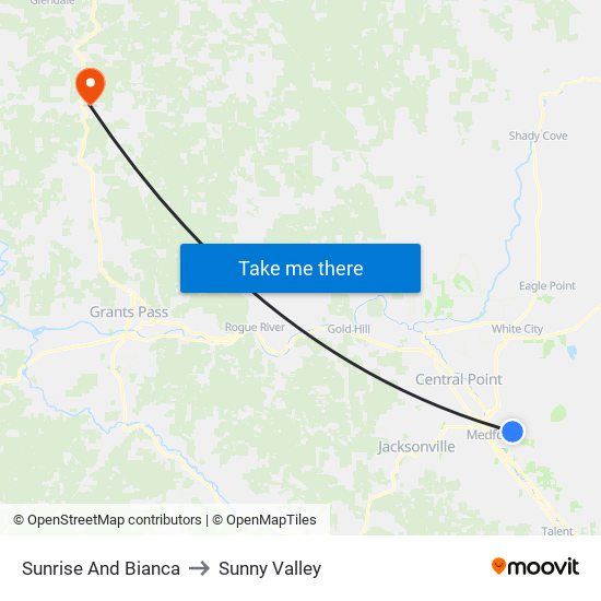 Sunrise And Bianca to Sunny Valley map