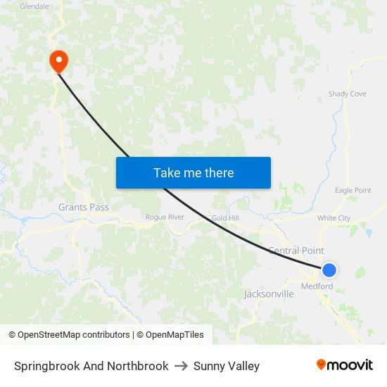 Springbrook And Northbrook to Sunny Valley map