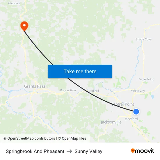 Springbrook And Pheasant to Sunny Valley map