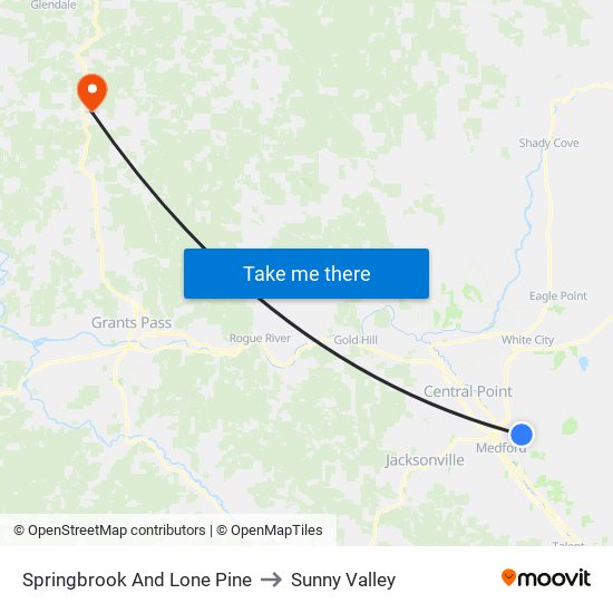 Springbrook And Lone Pine to Sunny Valley map