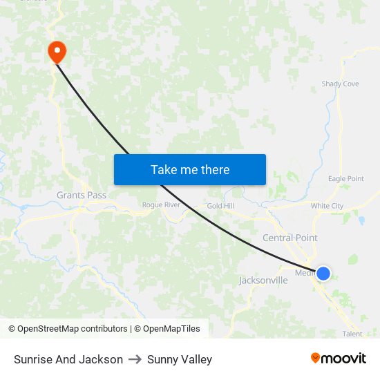 Sunrise And Jackson to Sunny Valley map