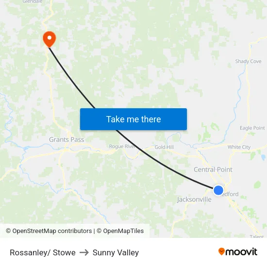 Rossanley/ Stowe to Sunny Valley map