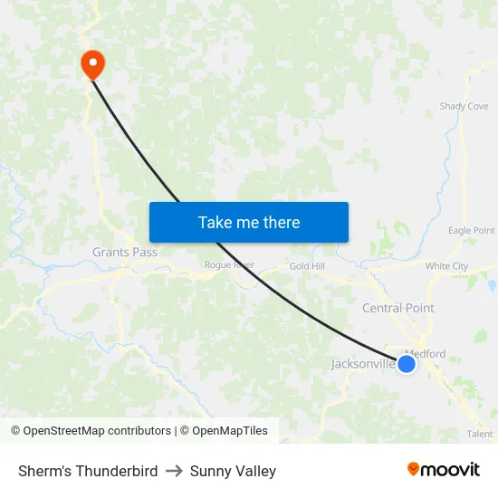 Sherm's Thunderbird to Sunny Valley map