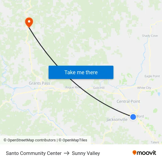 Santo Community Center to Sunny Valley map