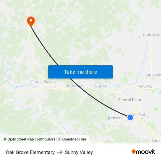 Oak Grove Elementary to Sunny Valley map