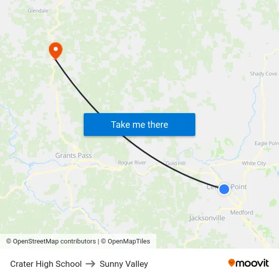 Crater High School to Sunny Valley map