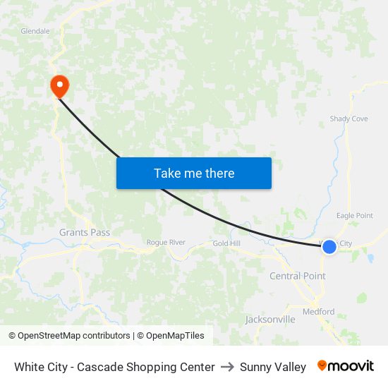 White City - Cascade Shopping Center to Sunny Valley map