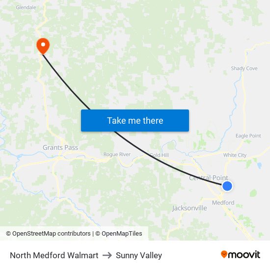 North Medford Walmart to Sunny Valley map