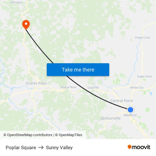 Poplar Square to Sunny Valley map