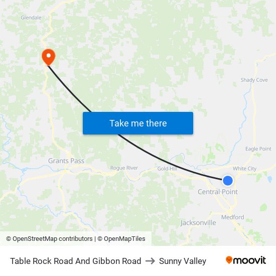 Table Rock Road And Gibbon Road to Sunny Valley map