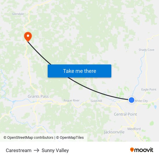 Carestream to Sunny Valley map