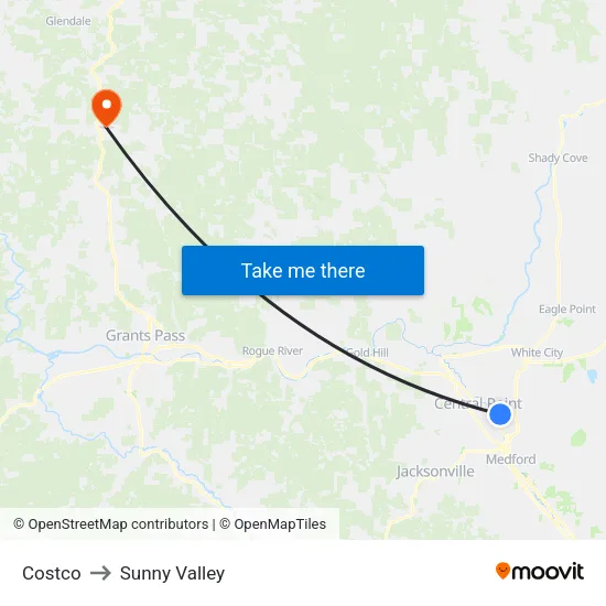 Costco to Sunny Valley map