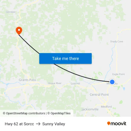 Hwy 62 at Sorcc to Sunny Valley map