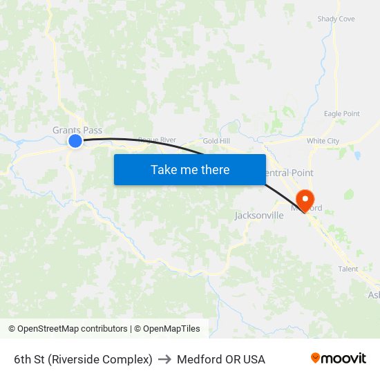 6th St (Riverside Complex) to Medford OR USA map