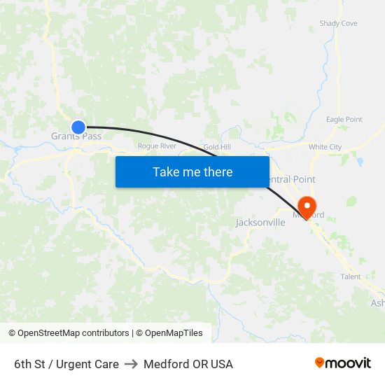 6th St (Red Lion) to Medford OR USA map