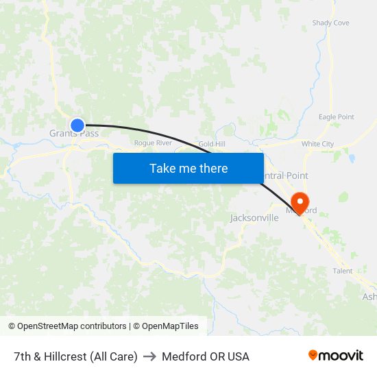 7th & Hillcrest (All Care) to Medford OR USA map
