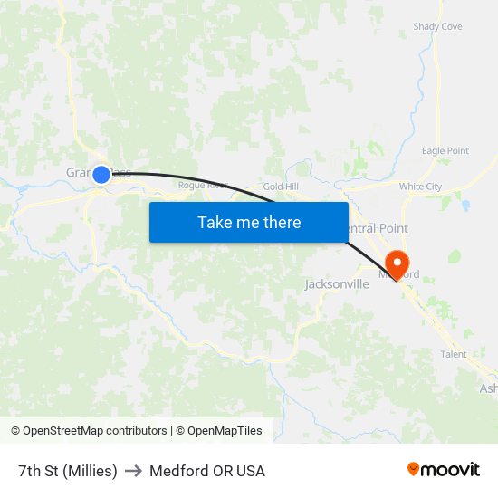 7th St (Millies) to Medford OR USA map