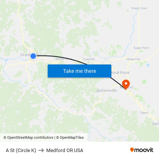 A St (Circle K) to Medford OR USA map