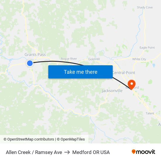 Allen Creek / Ramsey Ave to Medford OR USA map