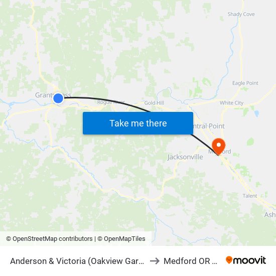 Anderson & Victoria (Oakview Gardens) to Medford OR USA map