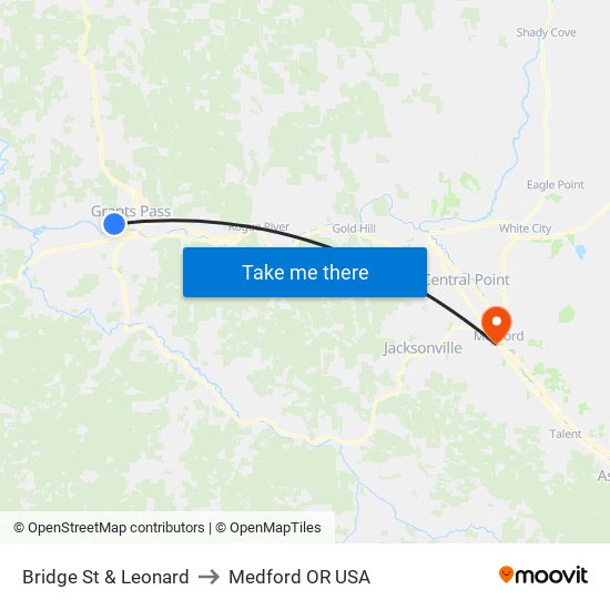 Bridge St & Leonard to Medford OR USA map