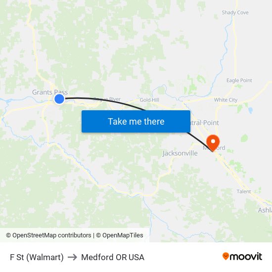 F St (Walmart) to Medford OR USA map