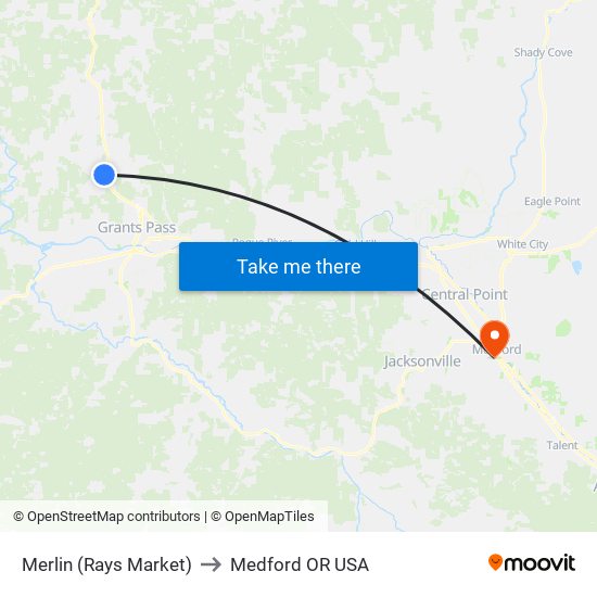 Merlin (Rays Market) to Medford OR USA map